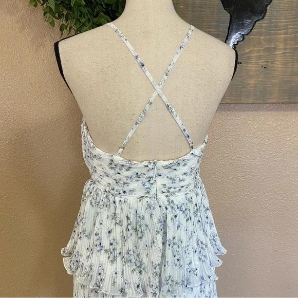 NWOT Lulus Petal Party White Floral Print Plisse Surplice Midi Dress - Picture 8 of 14